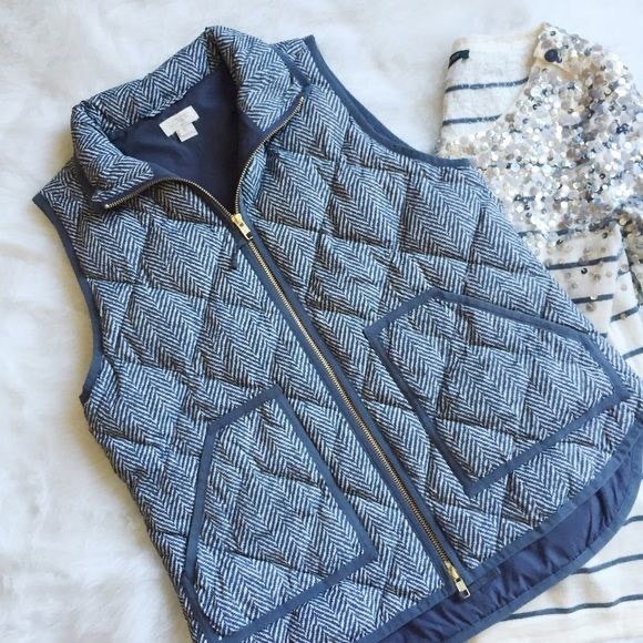 J. Crew Jackets & Blazers - J Crew Gray Herringbone Quilted Down Puffer Vest Size XS
